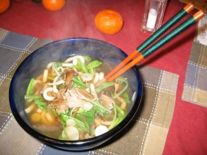 Sansai Udon with Oyster Mushrooms and Komatsuna